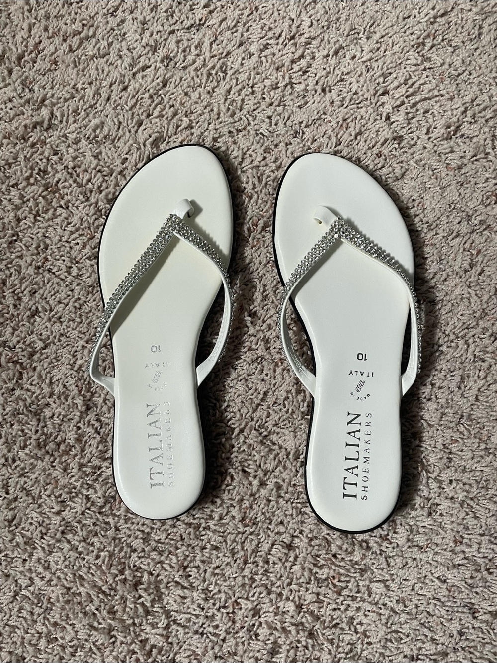 Italian Shoemakers White Rhinestone T-Strap Sandals